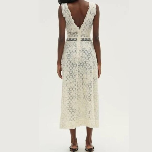 NEW FOR LOVE AND LEMONS SNOWFLAKE DAISY MESH MIDI DRESS IN CREAM SIZE S - Picture 3 of 11